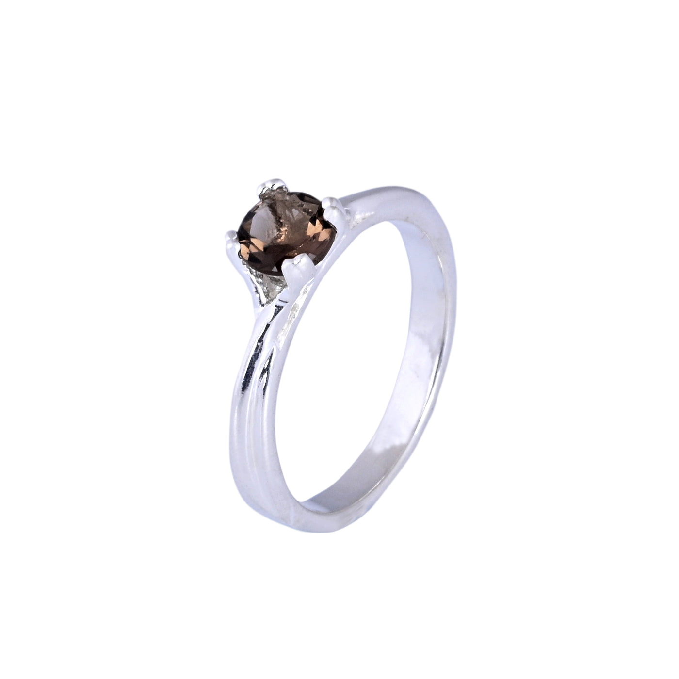 Solitaire Round Smoky Quartz Gemstone Sterling Silver Ring