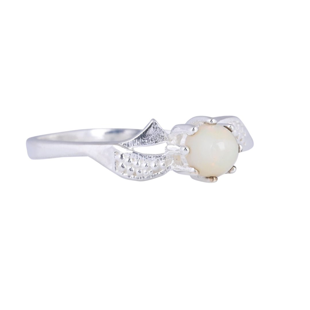 Natural Round Fire Opal Gemstone Sterling Silver Ring