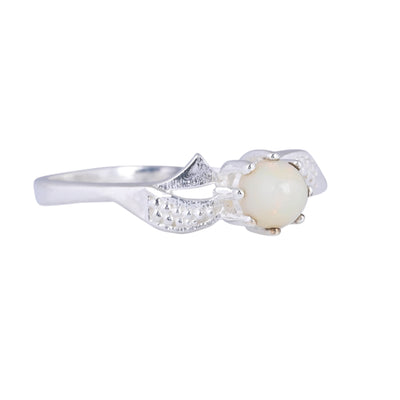 Natural Round Fire Opal Gemstone Sterling Silver Ring