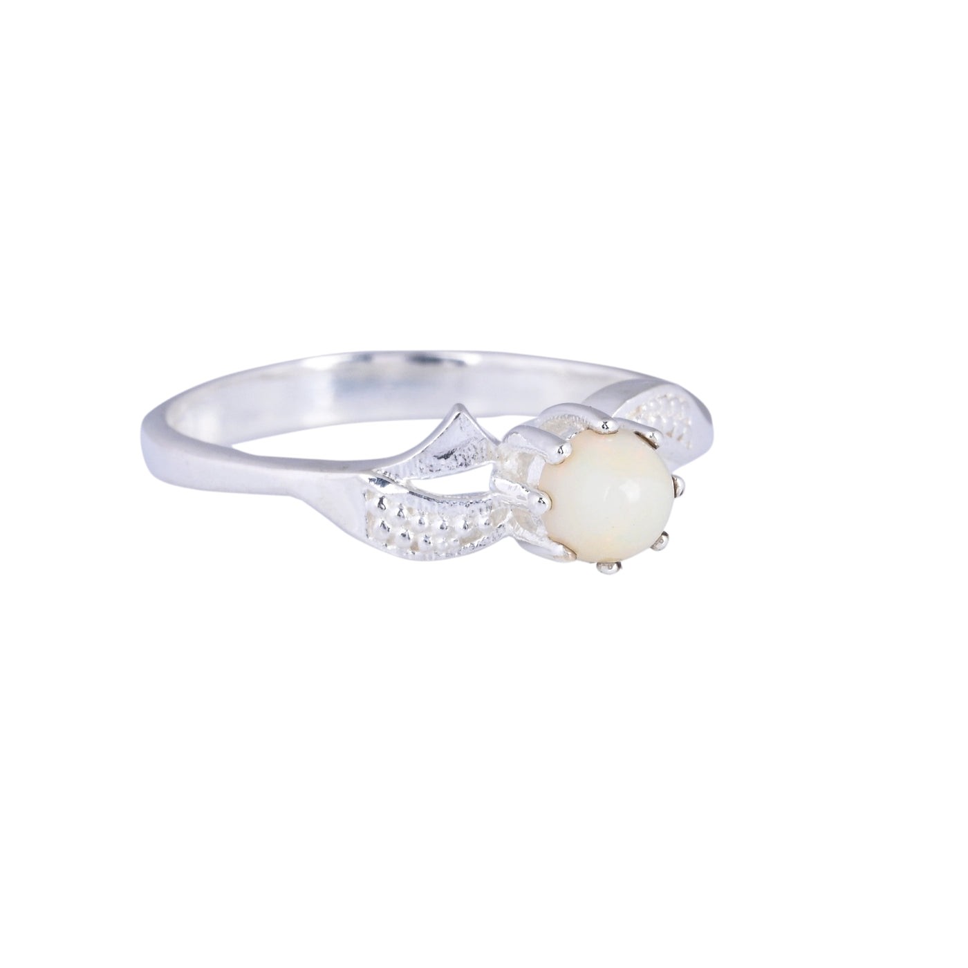 Natural Round Fire Opal Gemstone Sterling Silver Ring