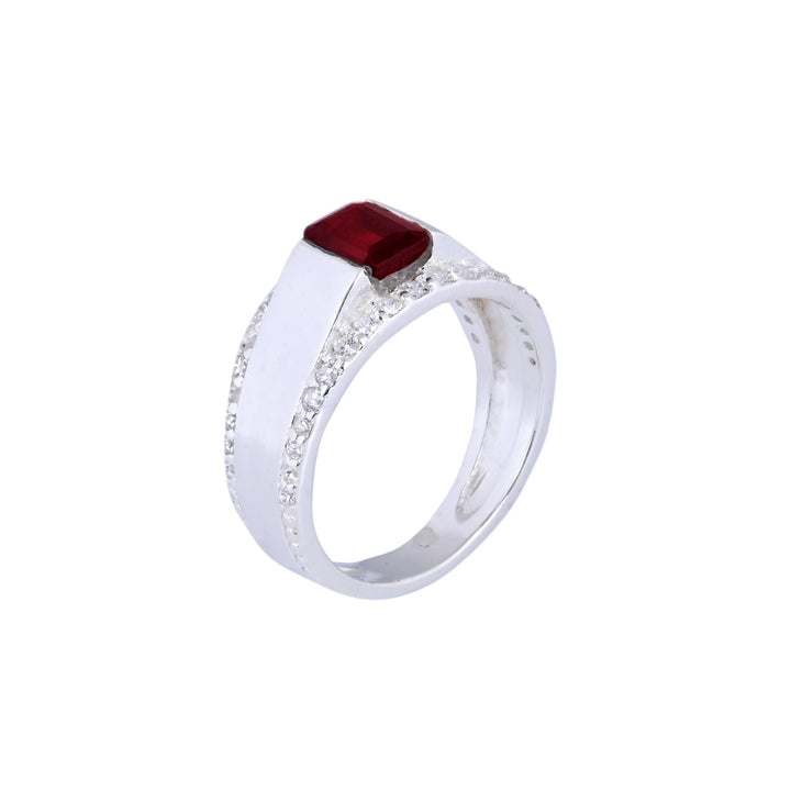 Natural Red Garnet Signet Ring - Sterling Silver