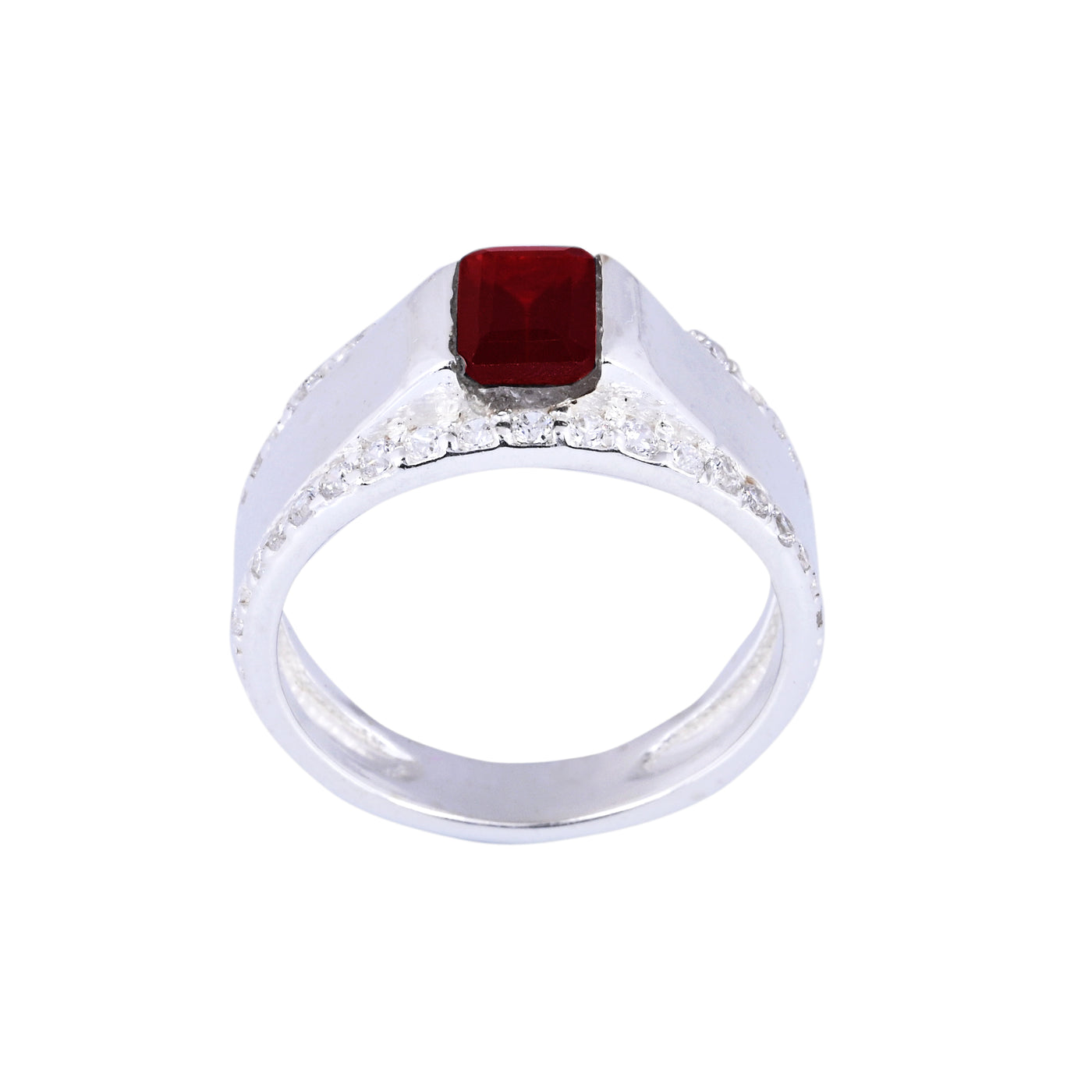 Natural Red Garnet Signet Ring - Sterling Silver