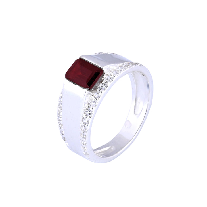 Natural Red Garnet Signet Ring - Sterling Silver