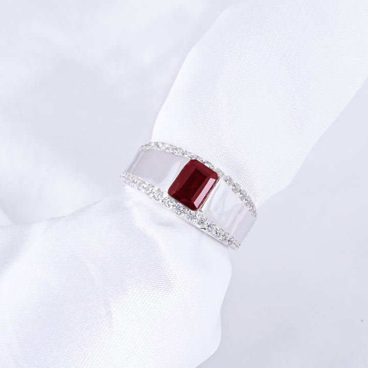 Natural Red Garnet Signet Ring - Sterling Silver