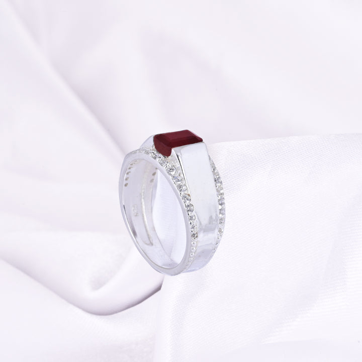 Natural Red Garnet Signet Ring - Sterling Silver