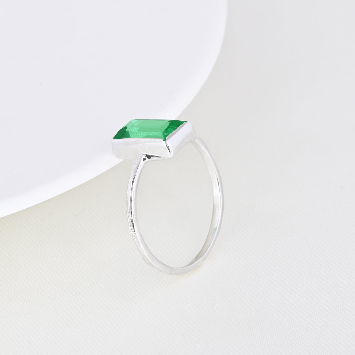Faceted Sterling Silver Baguette Emerald Ring