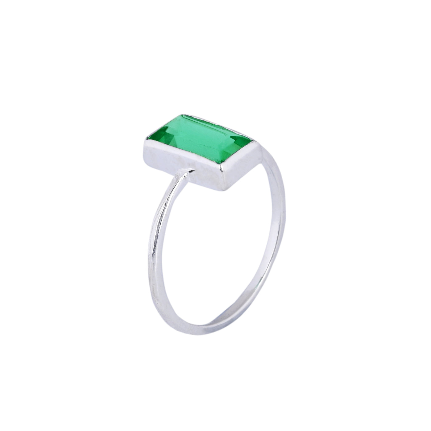 Faceted Sterling Silver Baguette Emerald Ring
