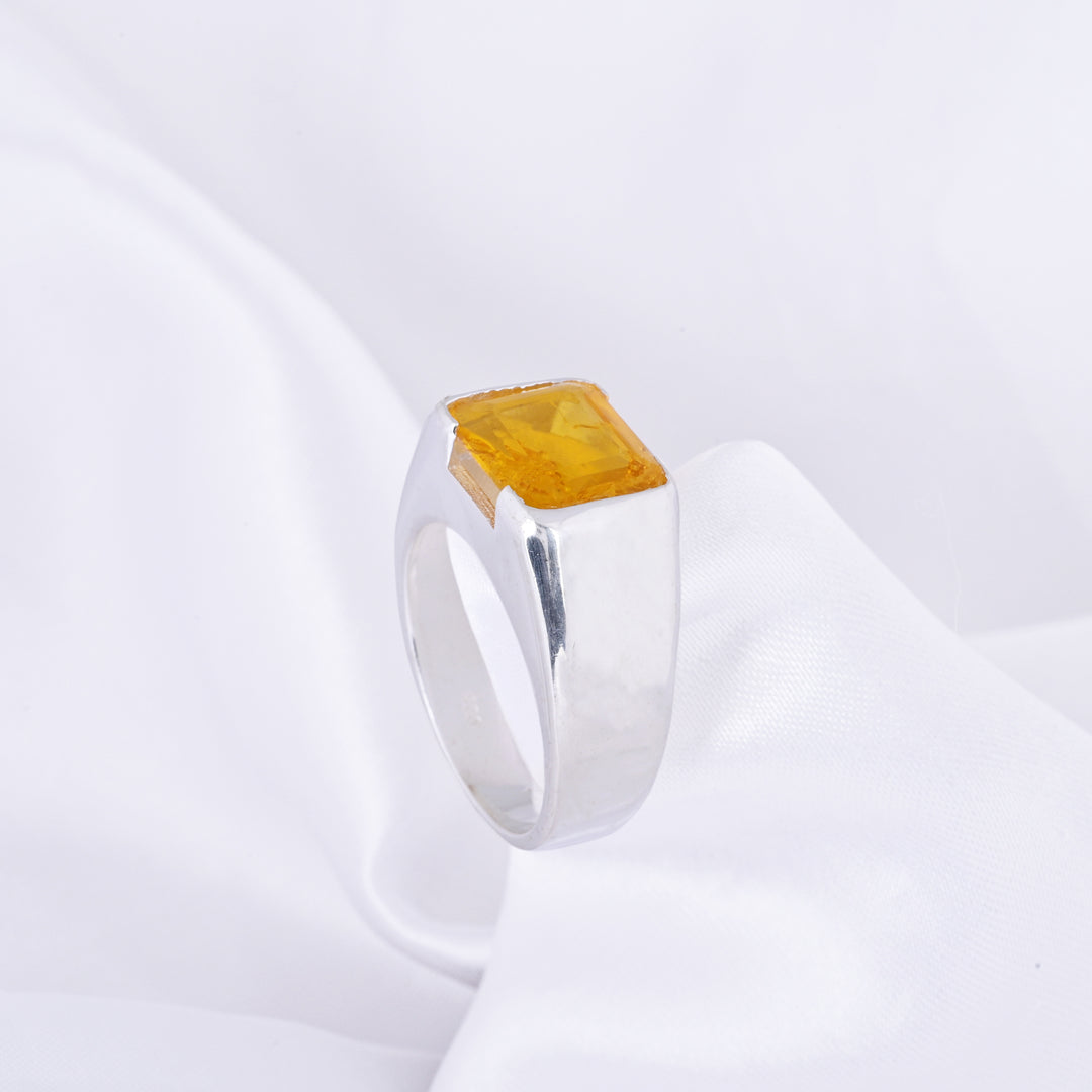 Turkish Handmade Yellow Citrine Signet Ring for Him