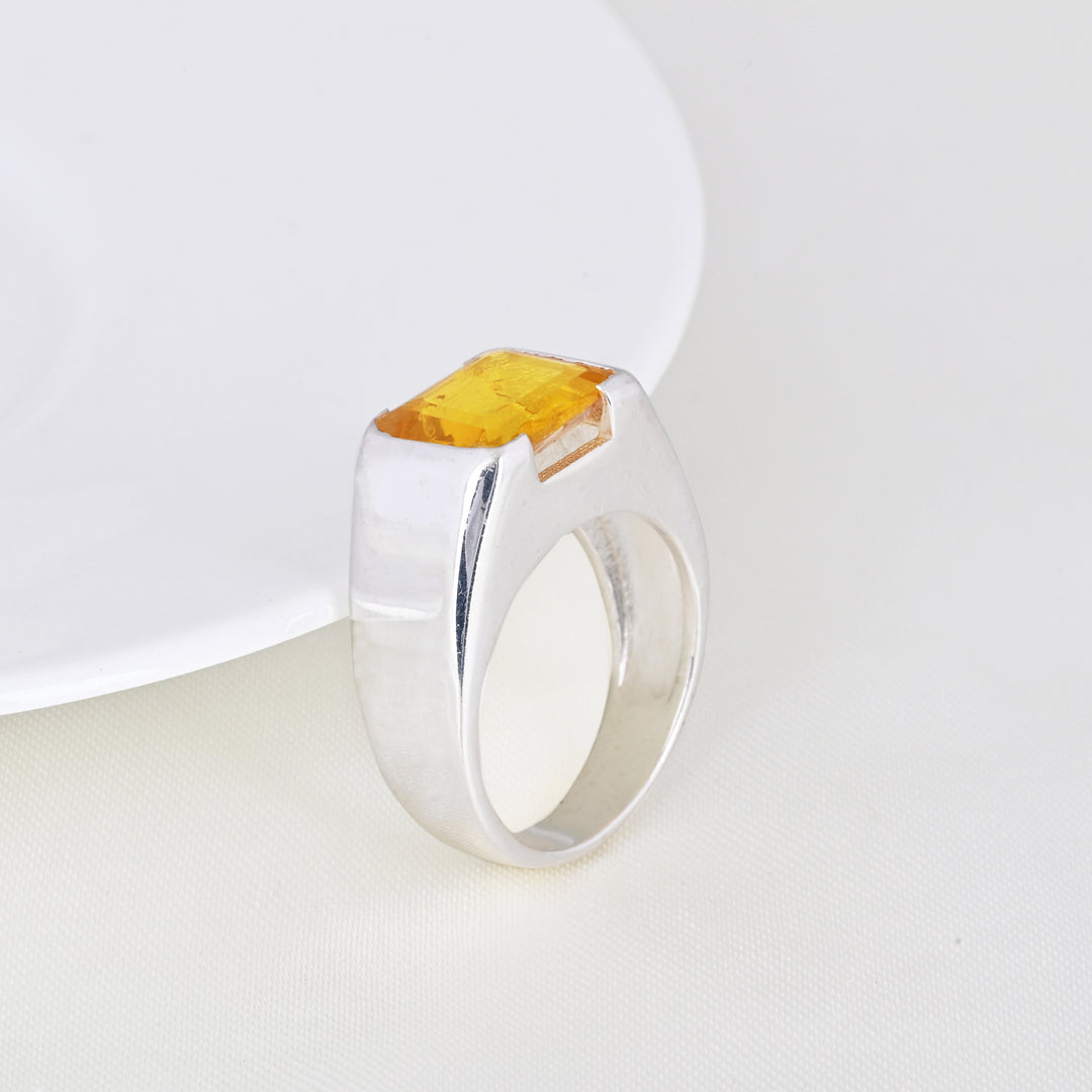 Turkish Handmade Yellow Citrine Signet Ring for Him