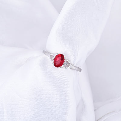 Natural Oval Ruby Gemstone Sterling Silver Cocktail Ring