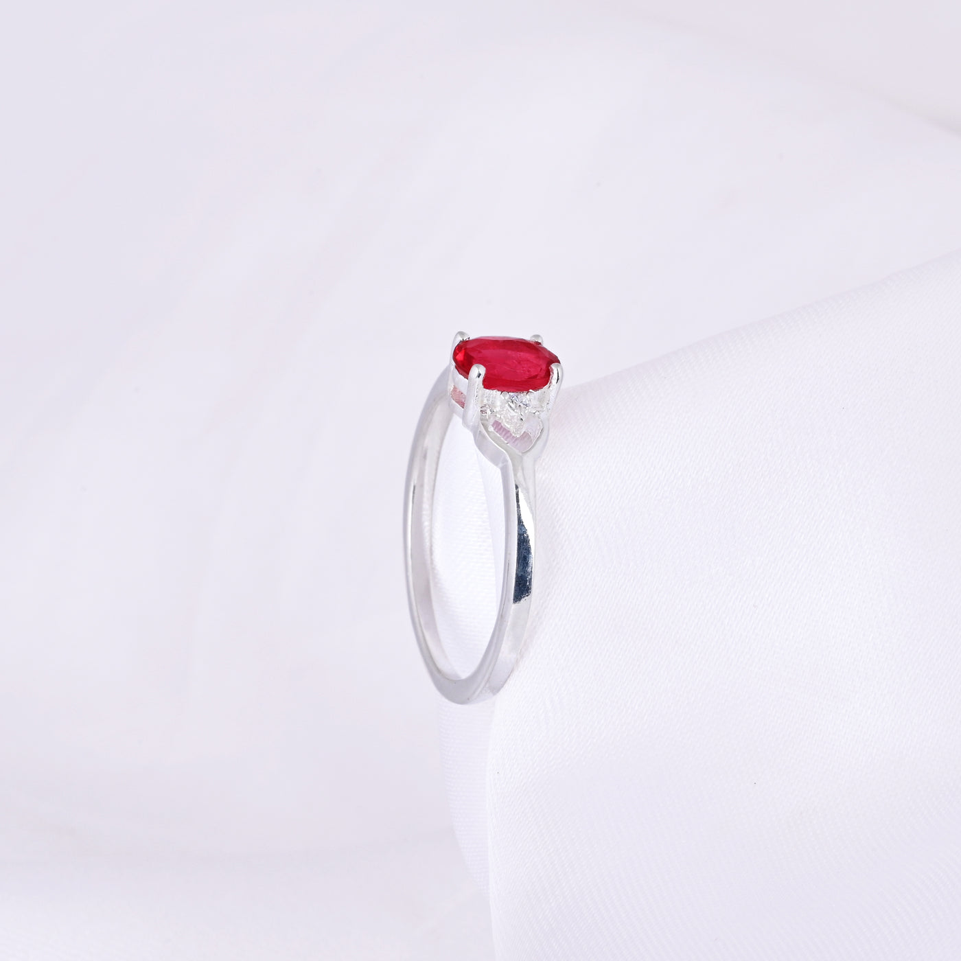 Natural Oval Ruby Gemstone Sterling Silver Cocktail Ring