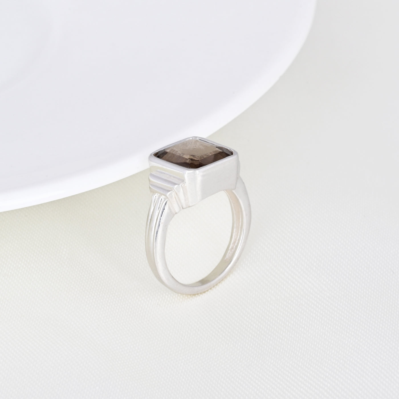 Smoky Quartz Stackable Simple Men's Ring
