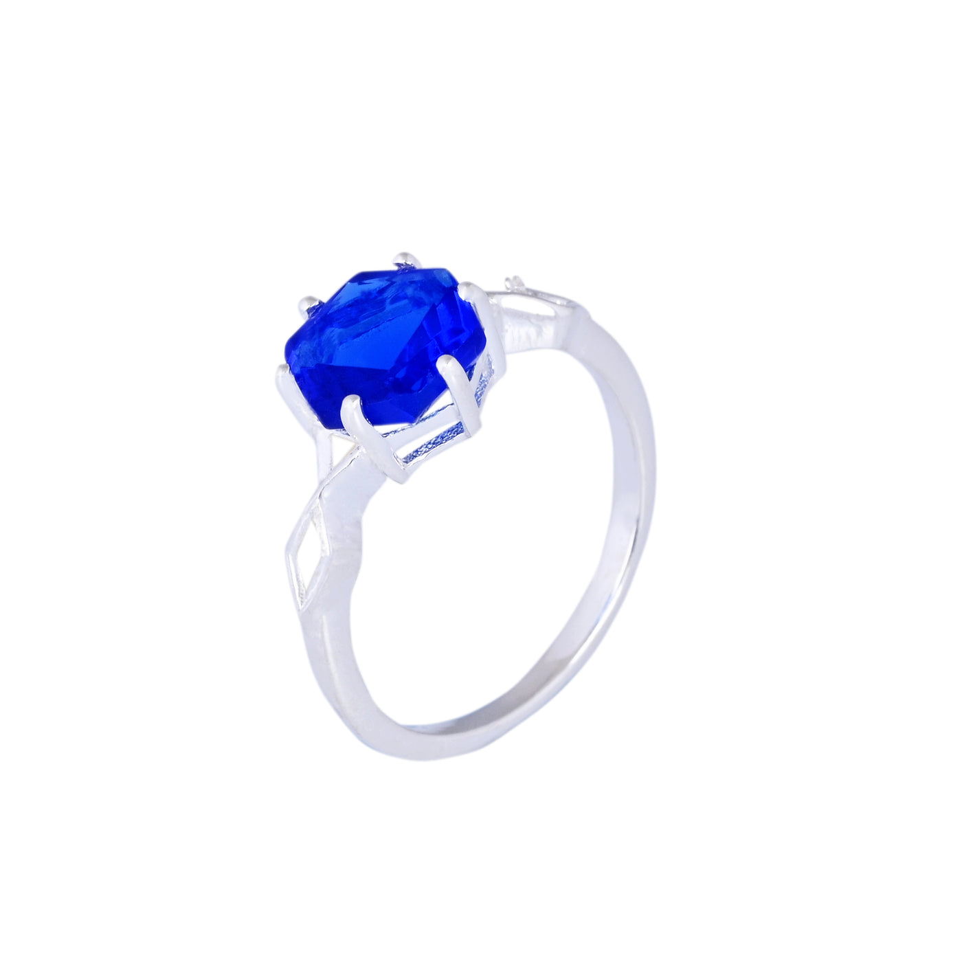 Australian Hexagon Solitaire Cornflower Sapphire Ring