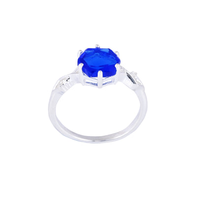 Australian Hexagon Solitaire Cornflower Sapphire Ring