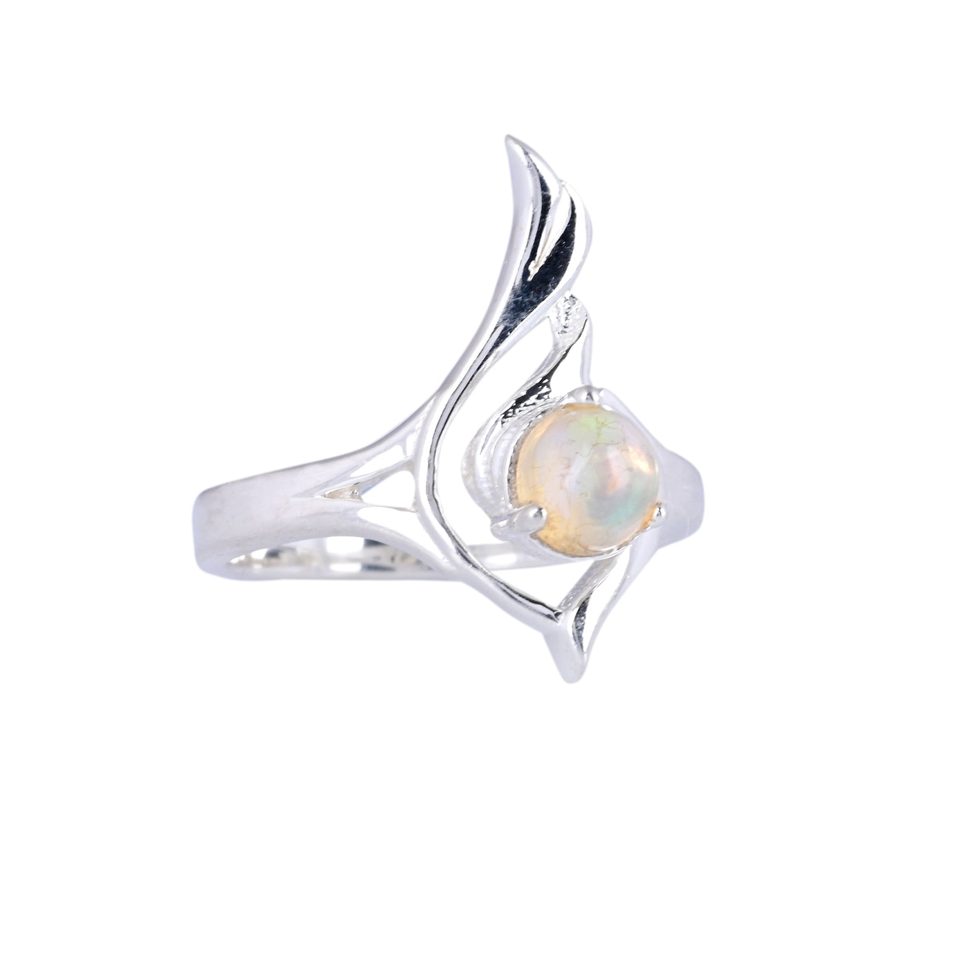 Vintage Facted White Opal Solitaire Bypass Ring