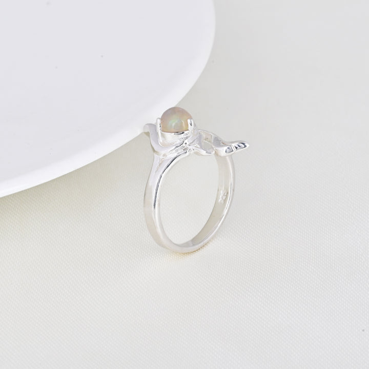 Vintage Facted White Opal Solitaire Bypass Ring