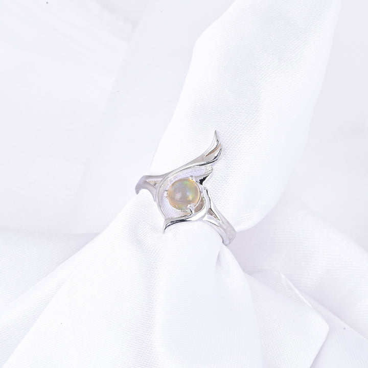 Vintage Facted White Opal Solitaire Bypass Ring