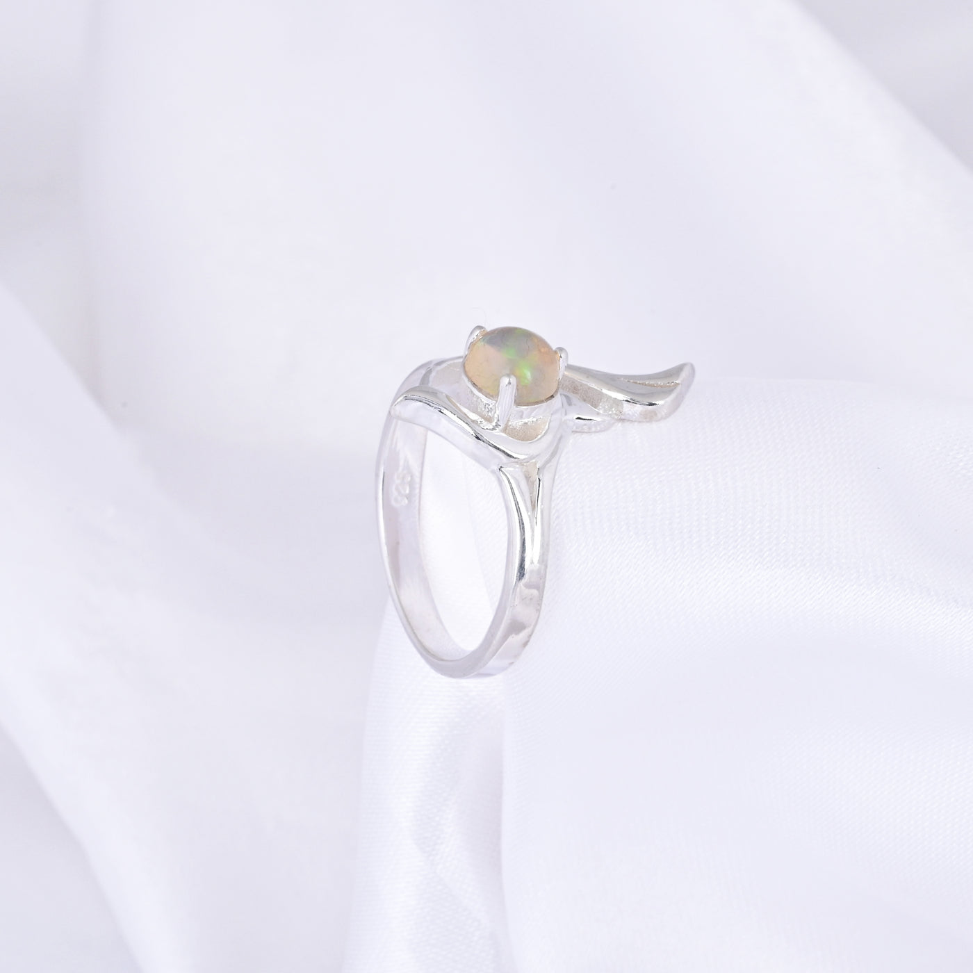 Vintage Facted White Opal Solitaire Bypass Ring
