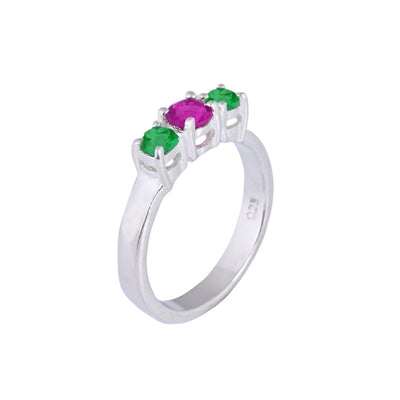 Genuine Ruby and Emerald Silver Ring
