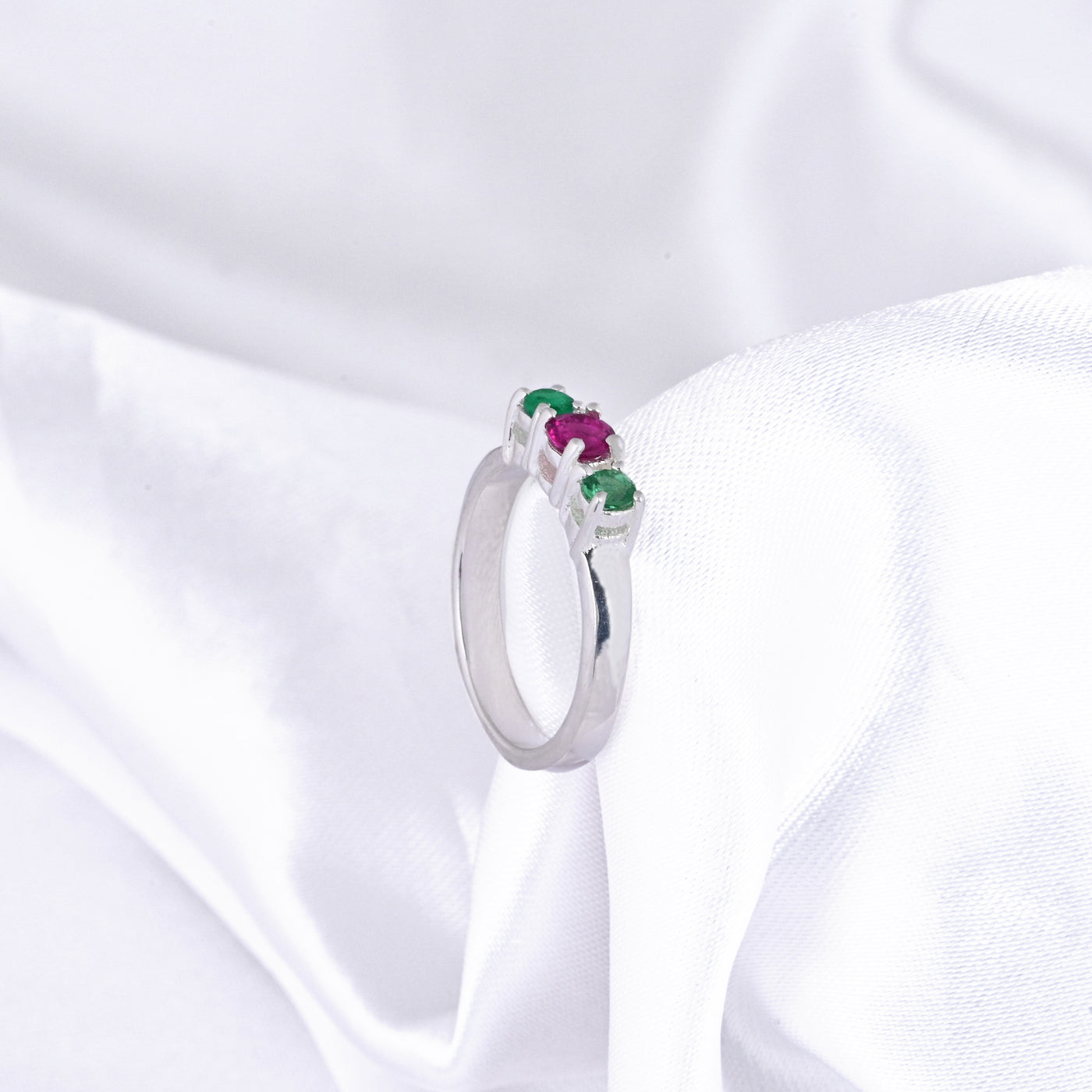 Genuine Ruby and Emerald Silver Ring