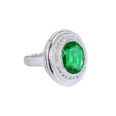 Oval Emerald Diamond Halo Engagement Ring
