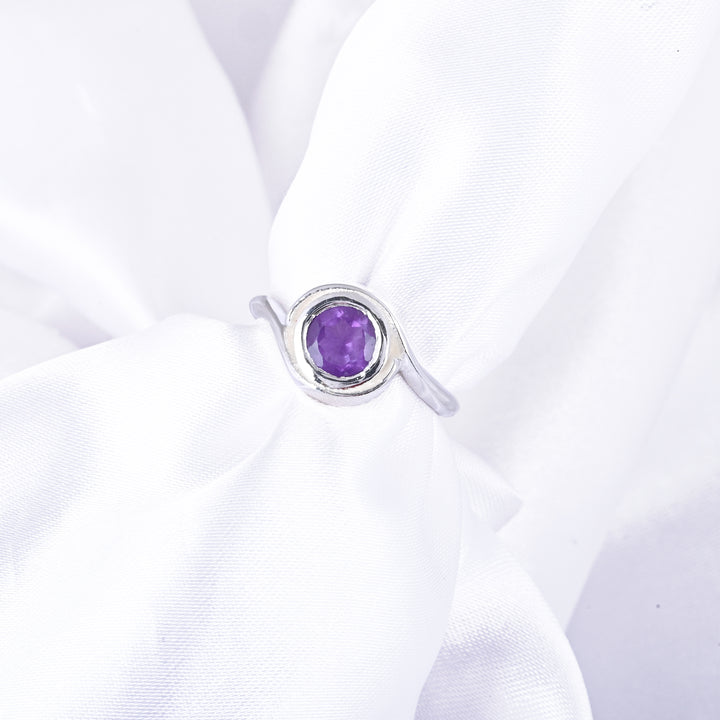 Amethyst Bypass Tension Set Ring in Sterling Silver