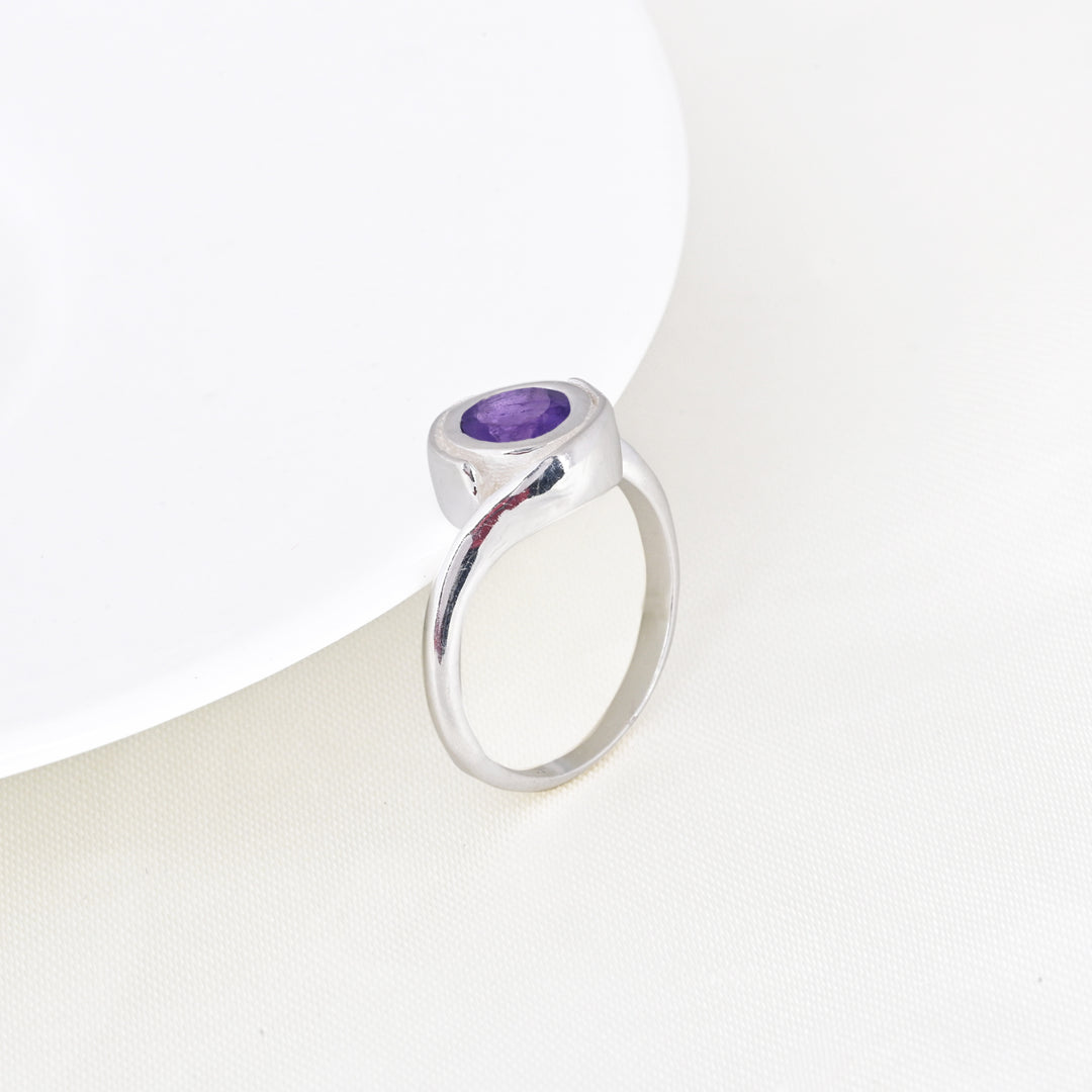 Amethyst Bypass Tension Set Ring in Sterling Silver