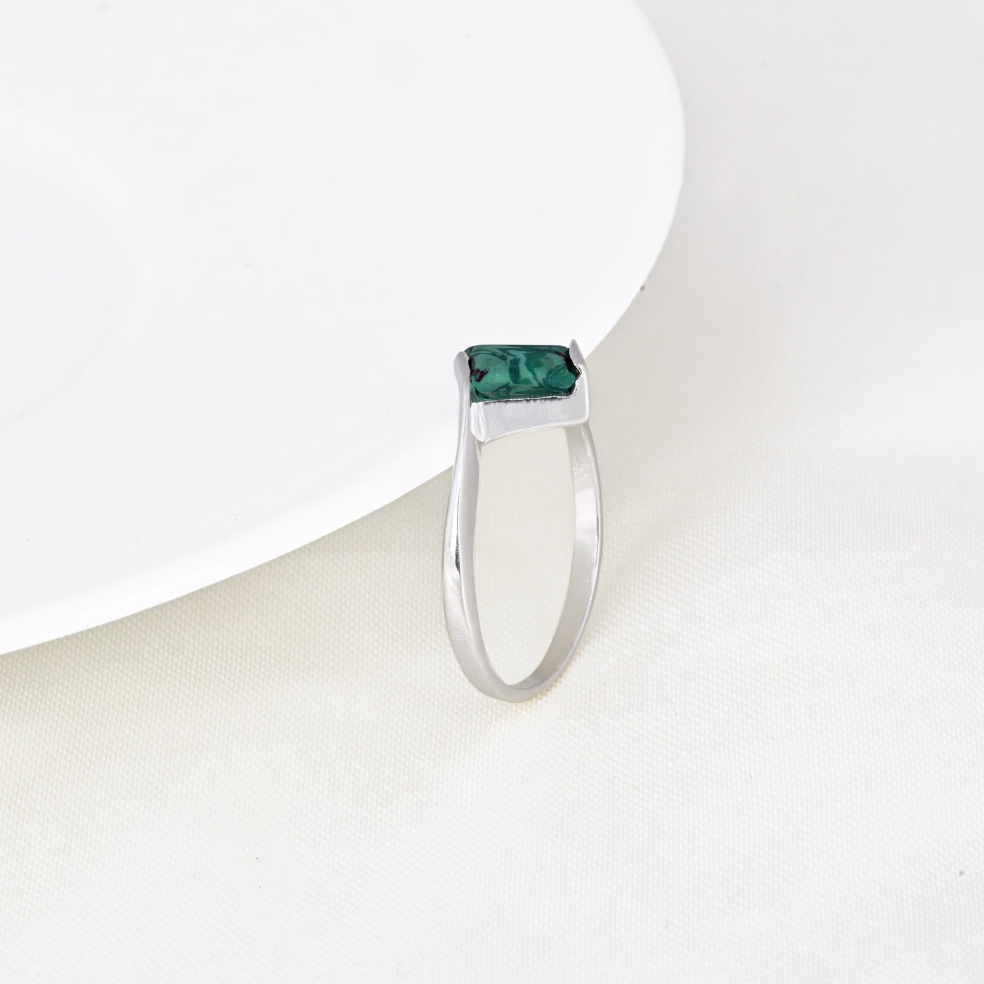 Green Malachite Bypass Solitaire Ring