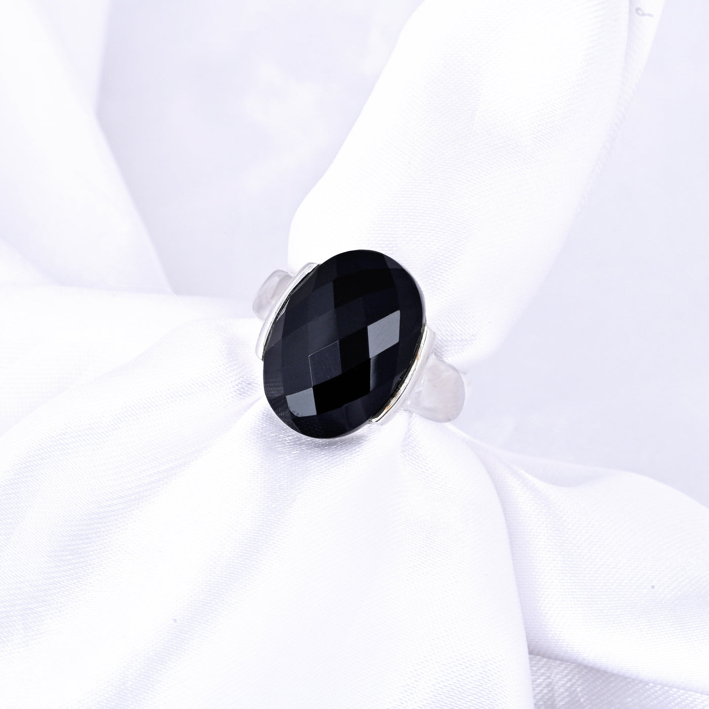 17 mm Real Black Onyx Gems Simple Solitaire Ring