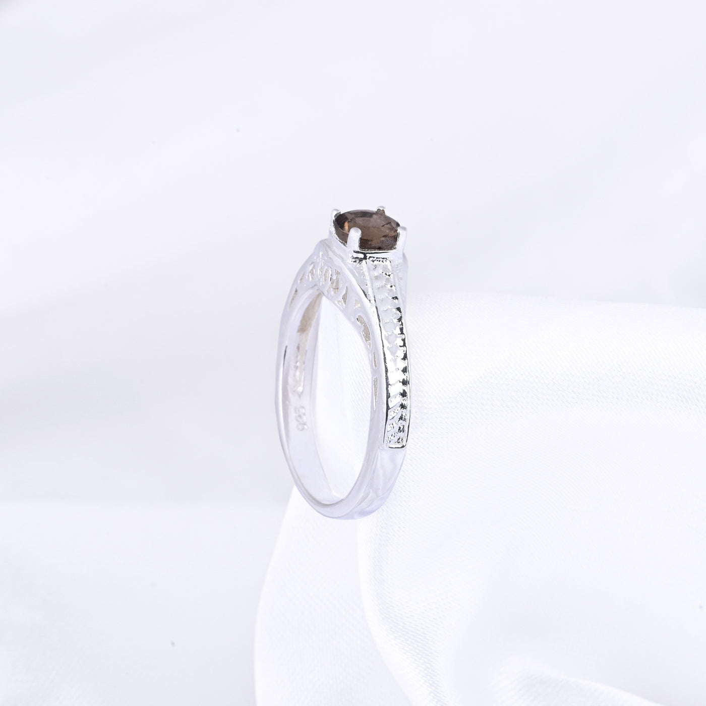 Smokey Quartz And Diamond Stackable Engagement Ring