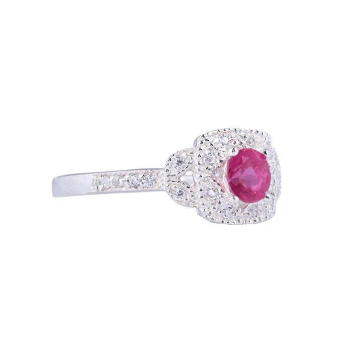 Ruby Gemstone Diamond Halo Ring