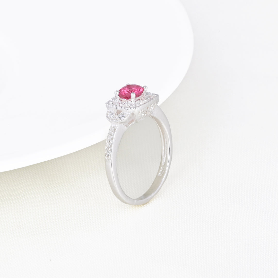 Ruby Gemstone Diamond Halo Ring