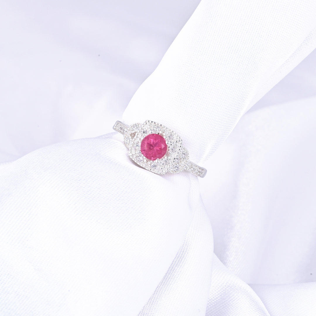 Ruby Gemstone Diamond Halo Ring