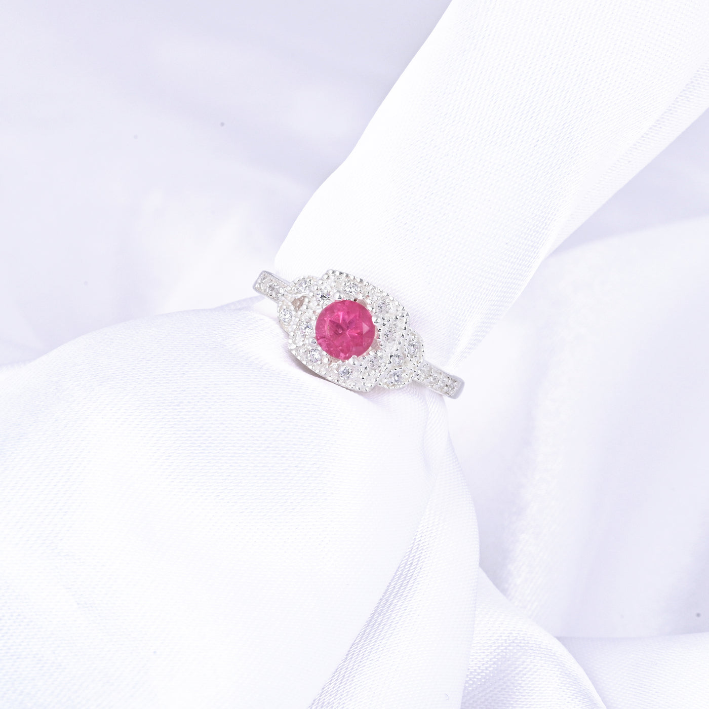 Ruby Gemstone Diamond Halo Ring