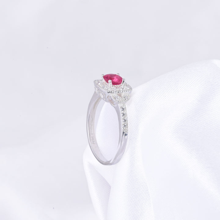 Ruby Gemstone Diamond Halo Ring