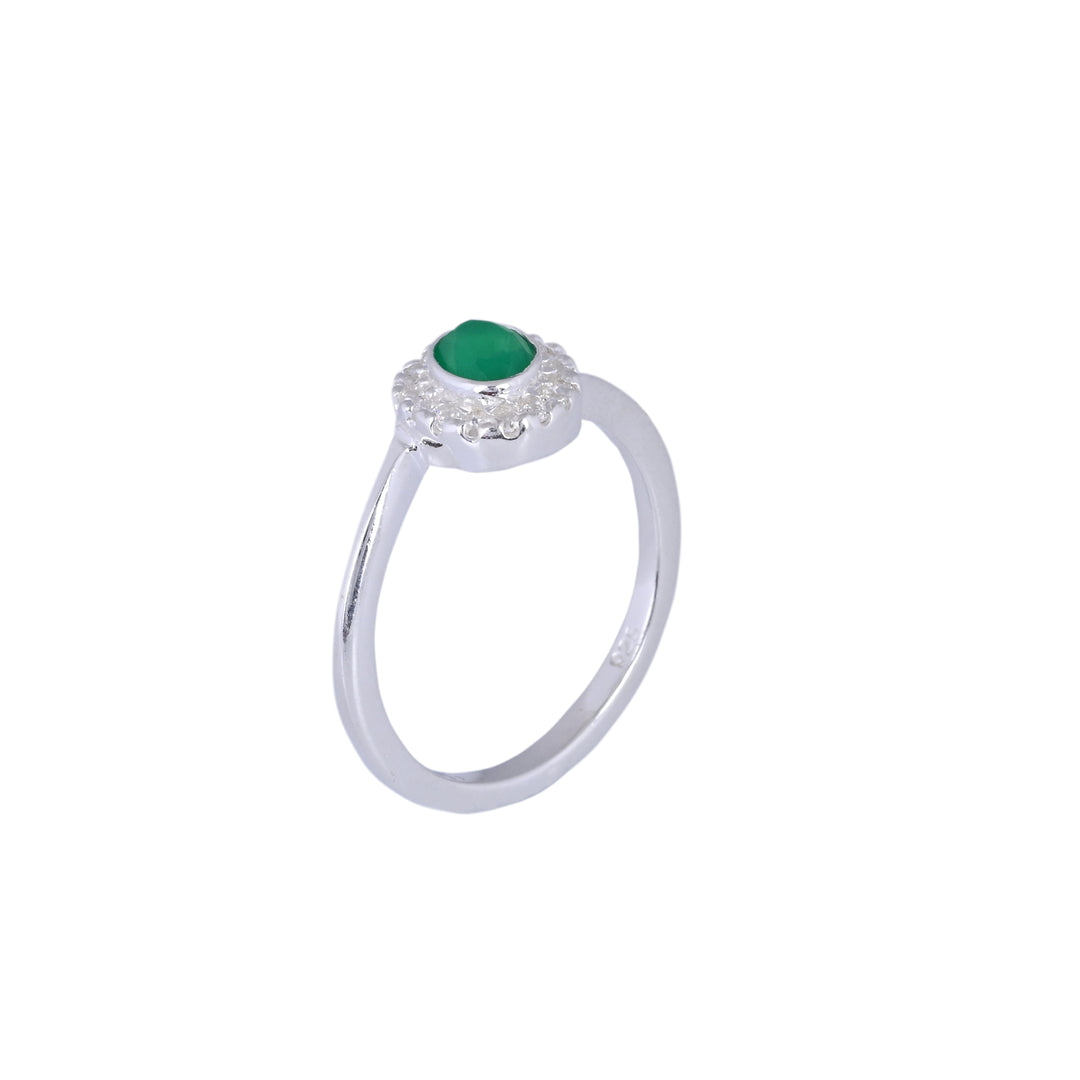 14k White Gold Plated Emerald And Diamond Stackable Bypass Ring