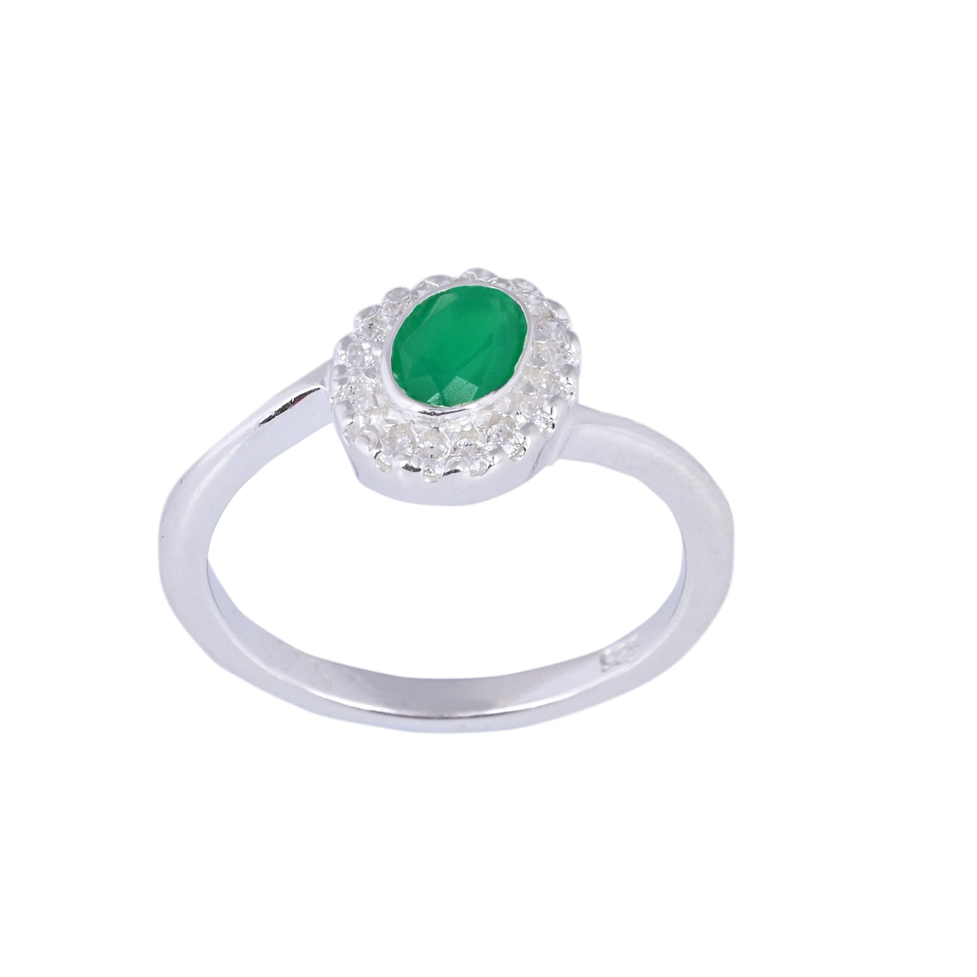 14k White Gold Plated Emerald And Diamond Stackable Bypass Ring