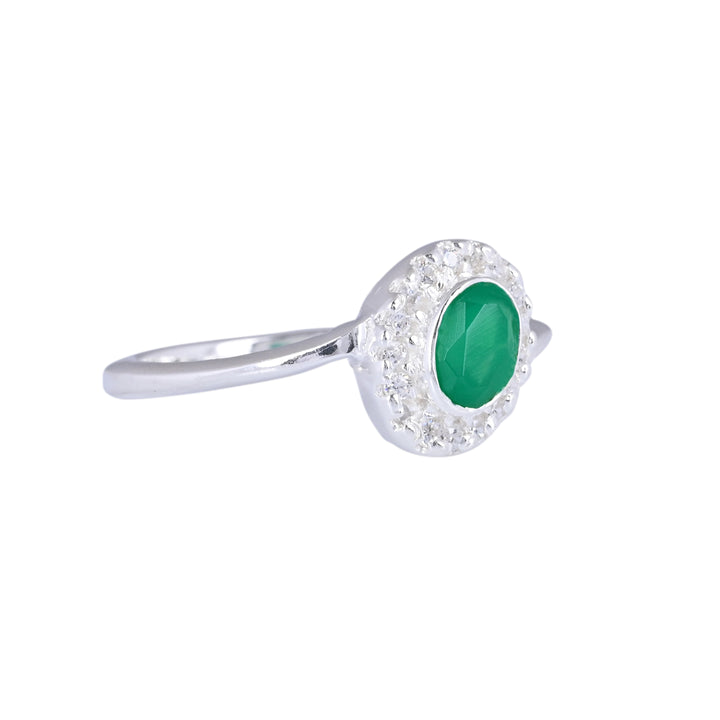 14k White Gold Plated Emerald And Diamond Stackable Bypass Ring