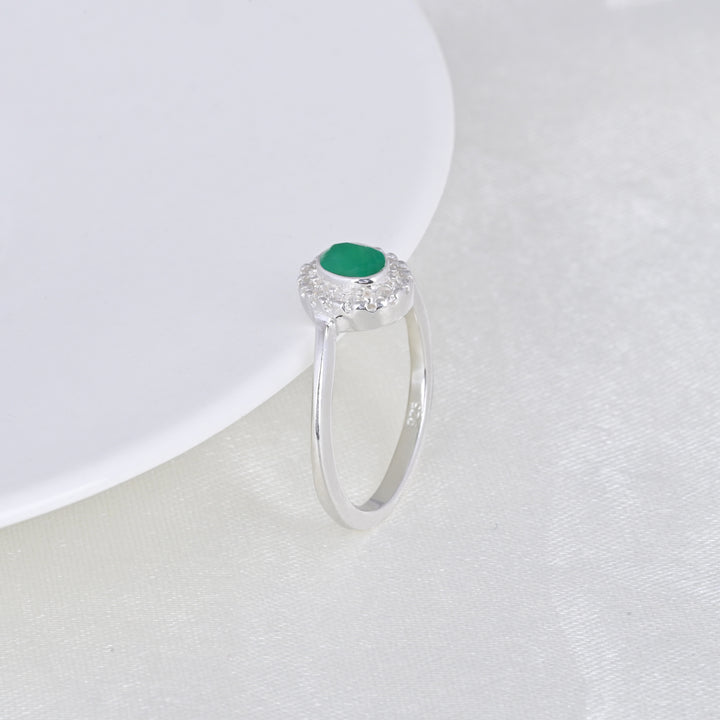 14k White Gold Plated Emerald And Diamond Stackable Bypass Ring