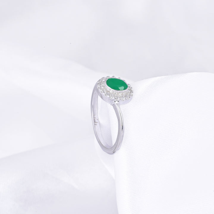 14k White Gold Plated Emerald And Diamond Stackable Bypass Ring