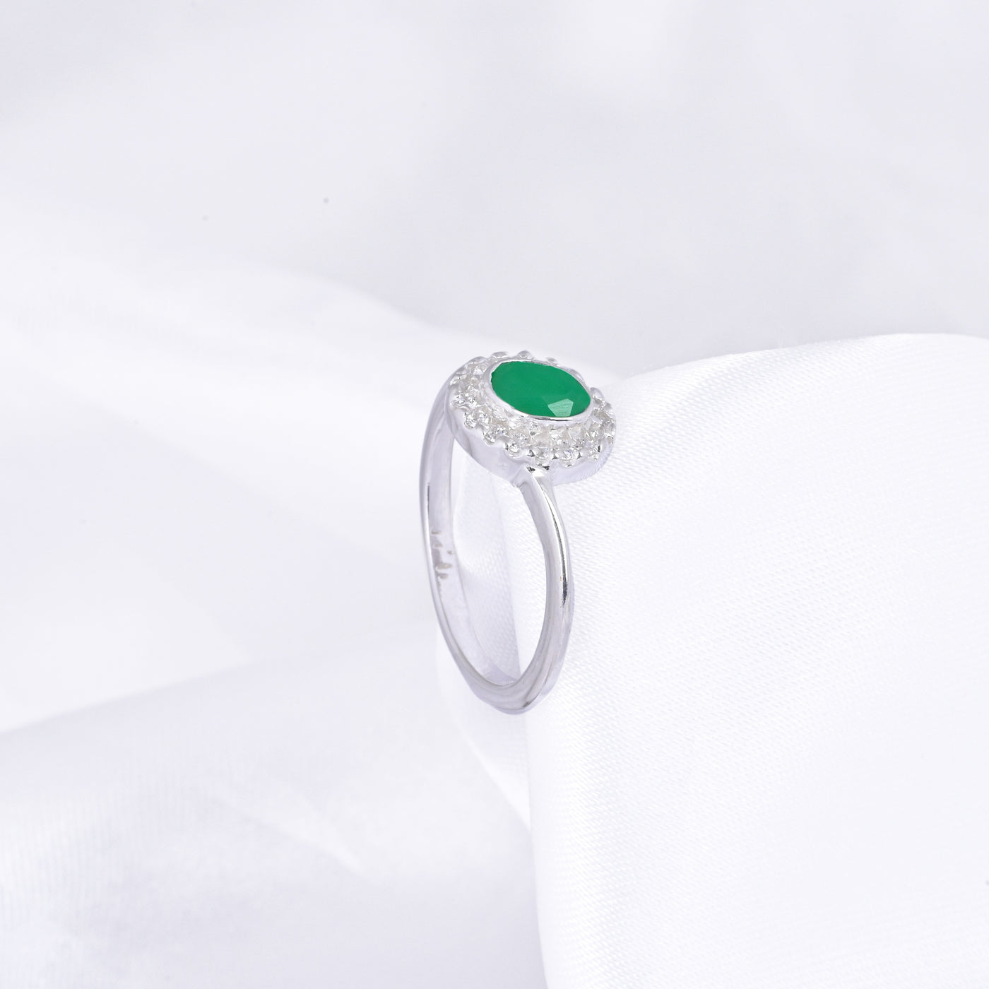 14k White Gold Plated Emerald And Diamond Stackable Bypass Ring