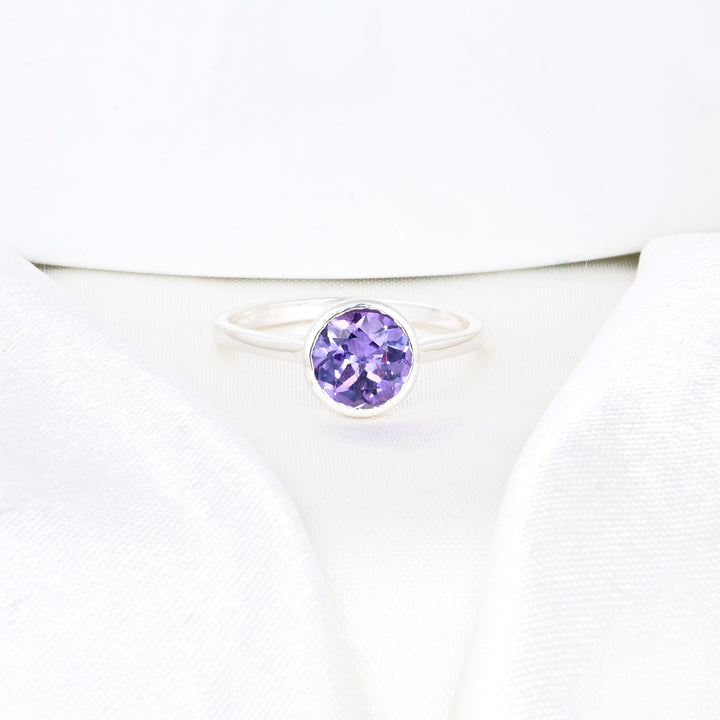 Round Cut Dainty Purple Amethyst Minimalist Ring