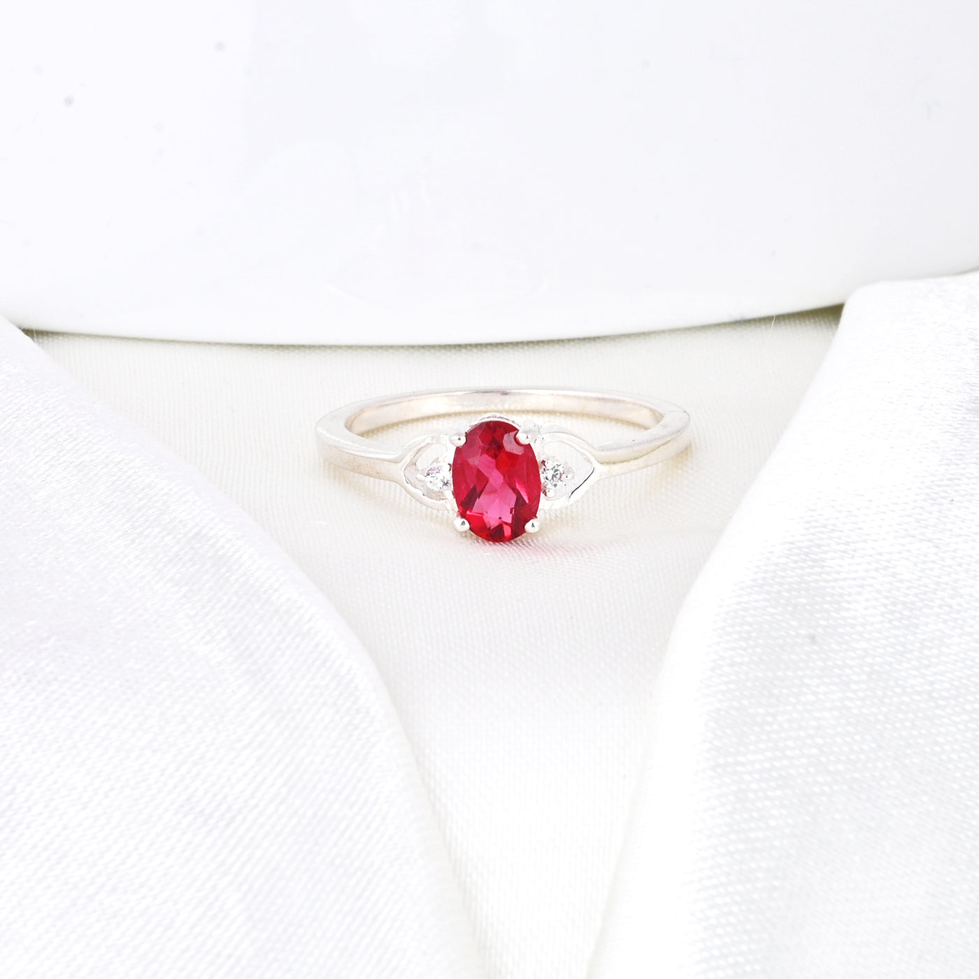 Natural Oval Ruby Gemstone Sterling Silver Cocktail Ring