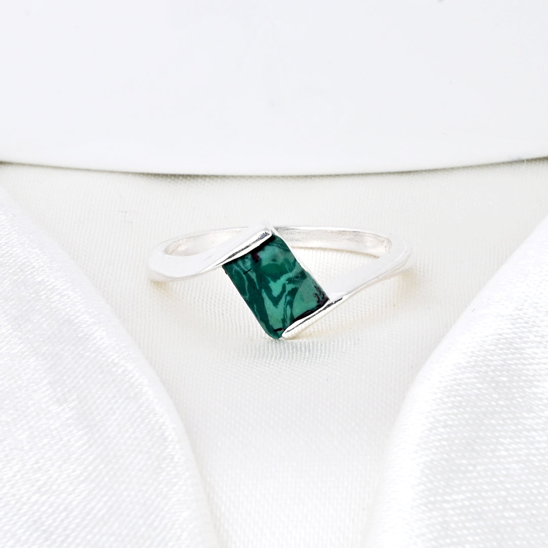 Green Malachite Bypass Solitaire Ring