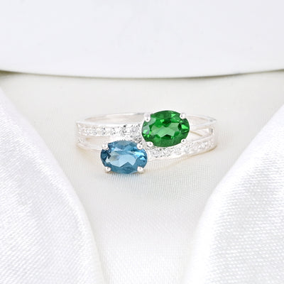 Blue Sapphire and Emerald Ring Sapphire Engagement Ring