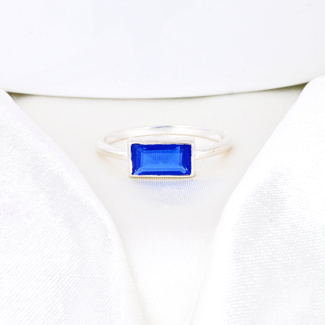 Blue Sapphire Baguette Cut Ring Band