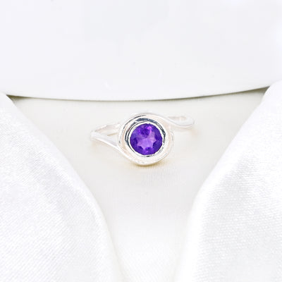 Amethyst Bypass Tension Set Ring in Sterling Silver