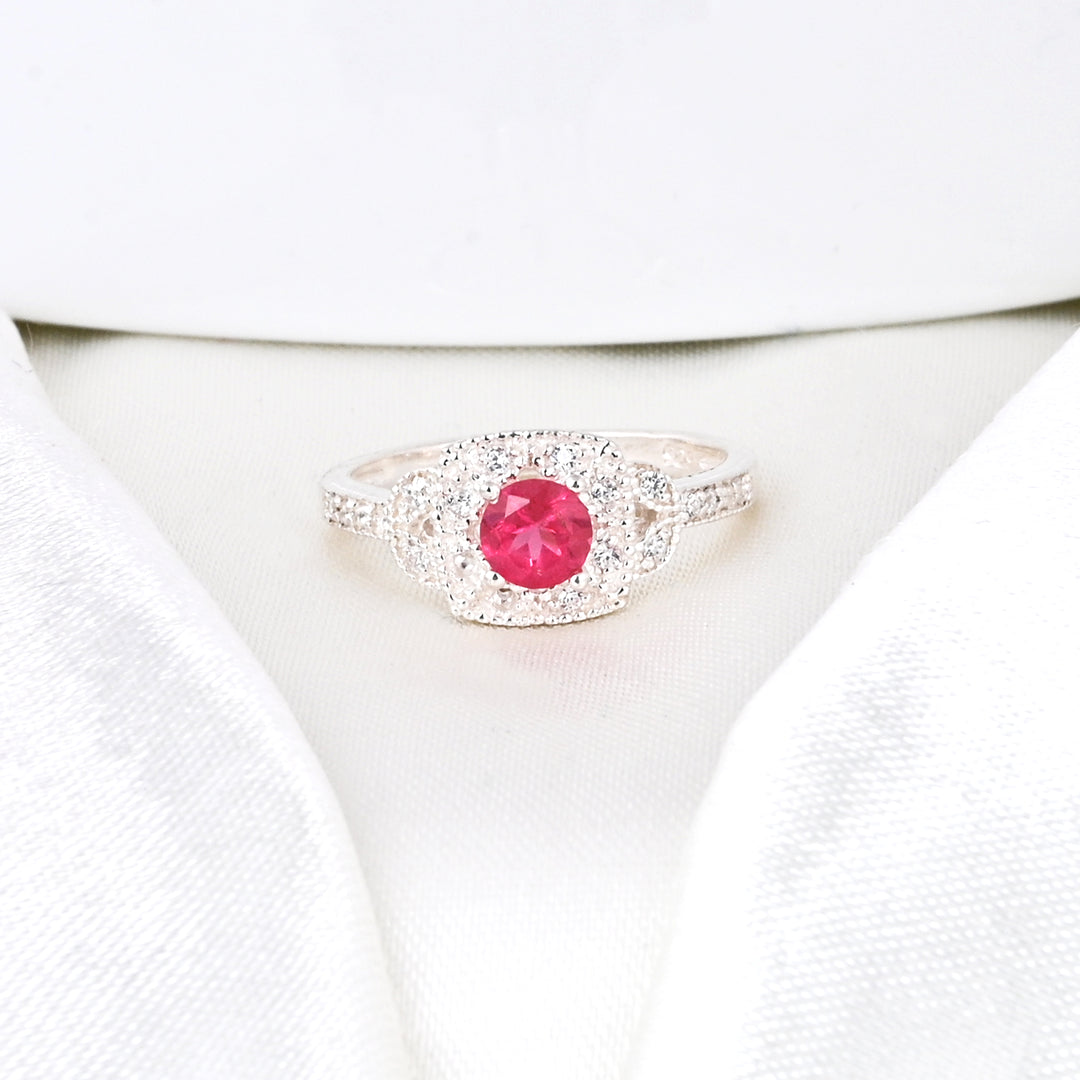 Ruby Gemstone Diamond Halo Ring