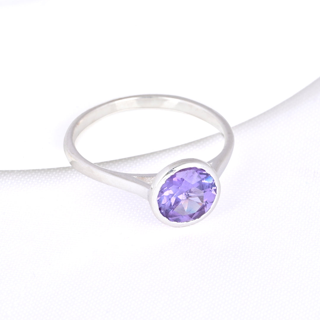 Round Cut Dainty Purple Amethyst Minimalist Ring