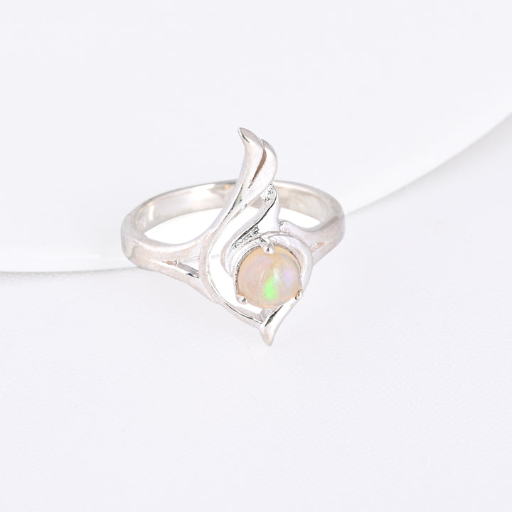 Vintage Facted White Opal Solitaire Bypass Ring